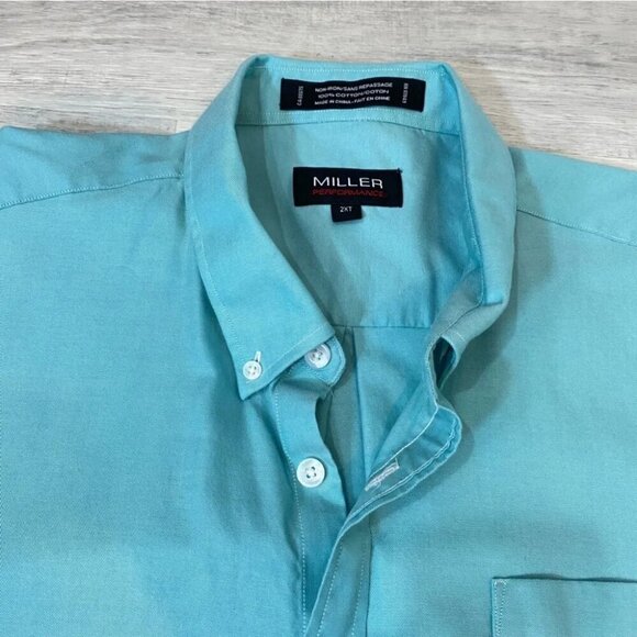 Miller Performance 100% Organic Cotton Size 2XT Teal Blue Short Sleeve Shirt - Picture 11 of 16